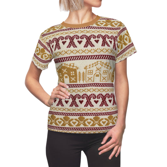 Gingerbread Tee Shirt - Candy Cane - Ugly Christmas Shirt, Festive Gift, Winter Wardrobe, Trendy Womens Apparel - Looks like crochet