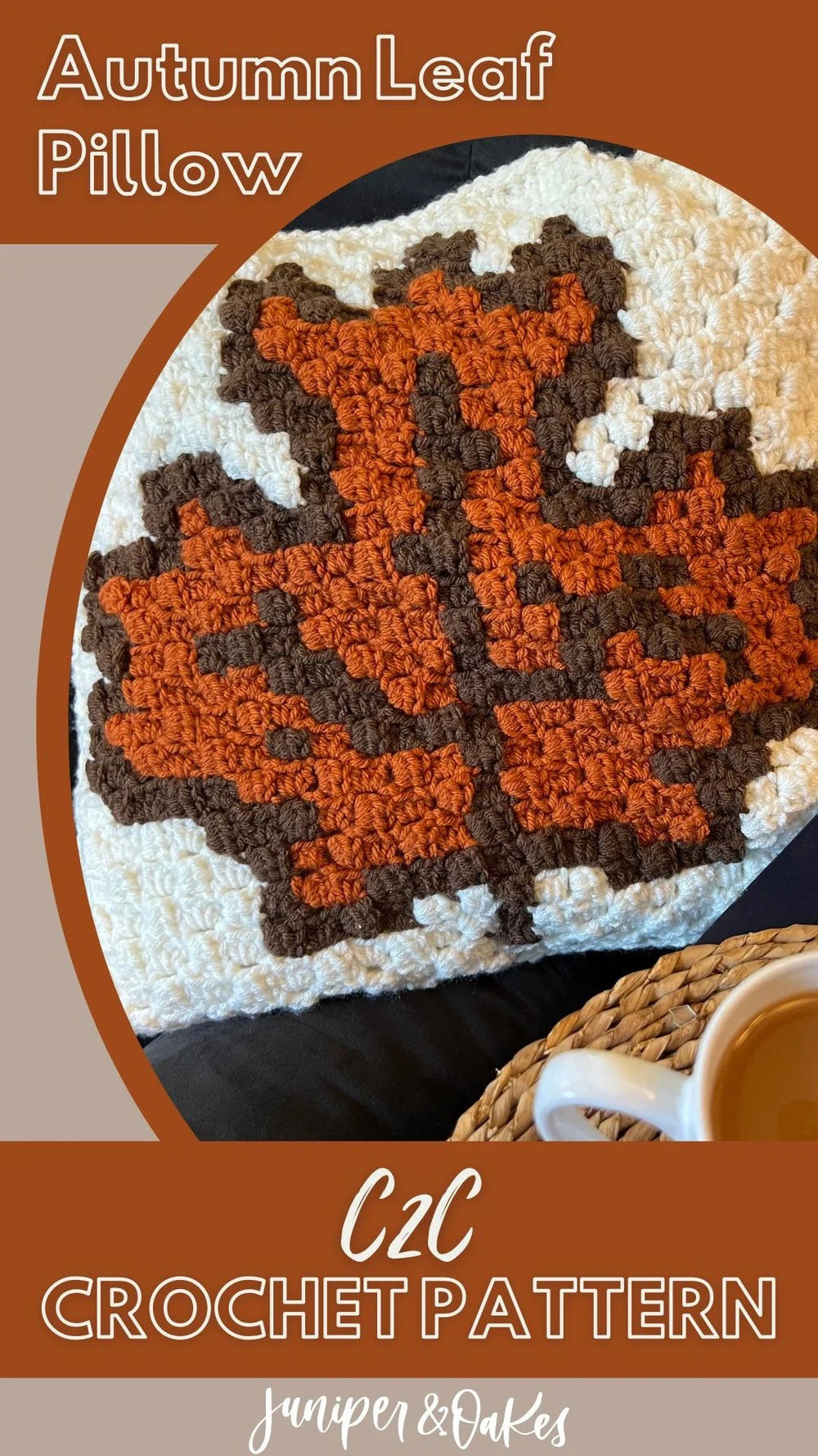 PDF Autumn Leaf Pillow C2C Crochet PATTERN. Corner to Corner Fall Maple Leaf Crochet Pattern.