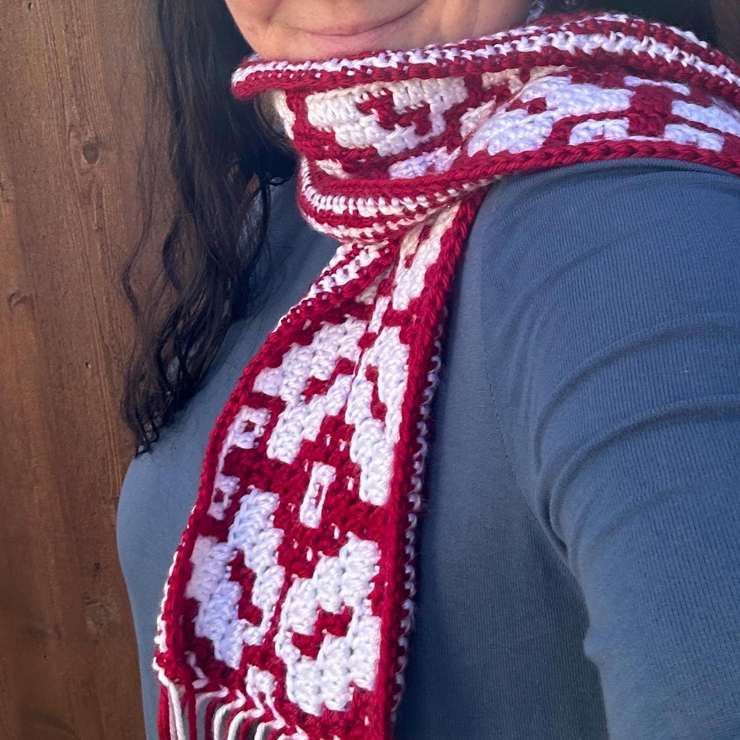 Mosaic Crochet Scarf Pattern for Christmas PDF - Advanced Beginner - Aran Yarn - Fringe & Mosaic Design - Pattern Only