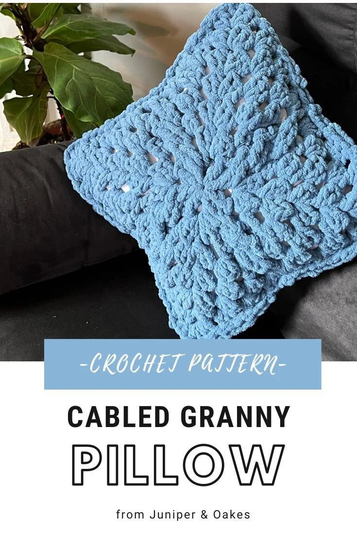 PDF Cabled Granny Crochet Pillow Pattern. Throw Pillow made with Velvet Blanket Yarn. Beginner Crochet Pattern for Cable Cushion Cover.