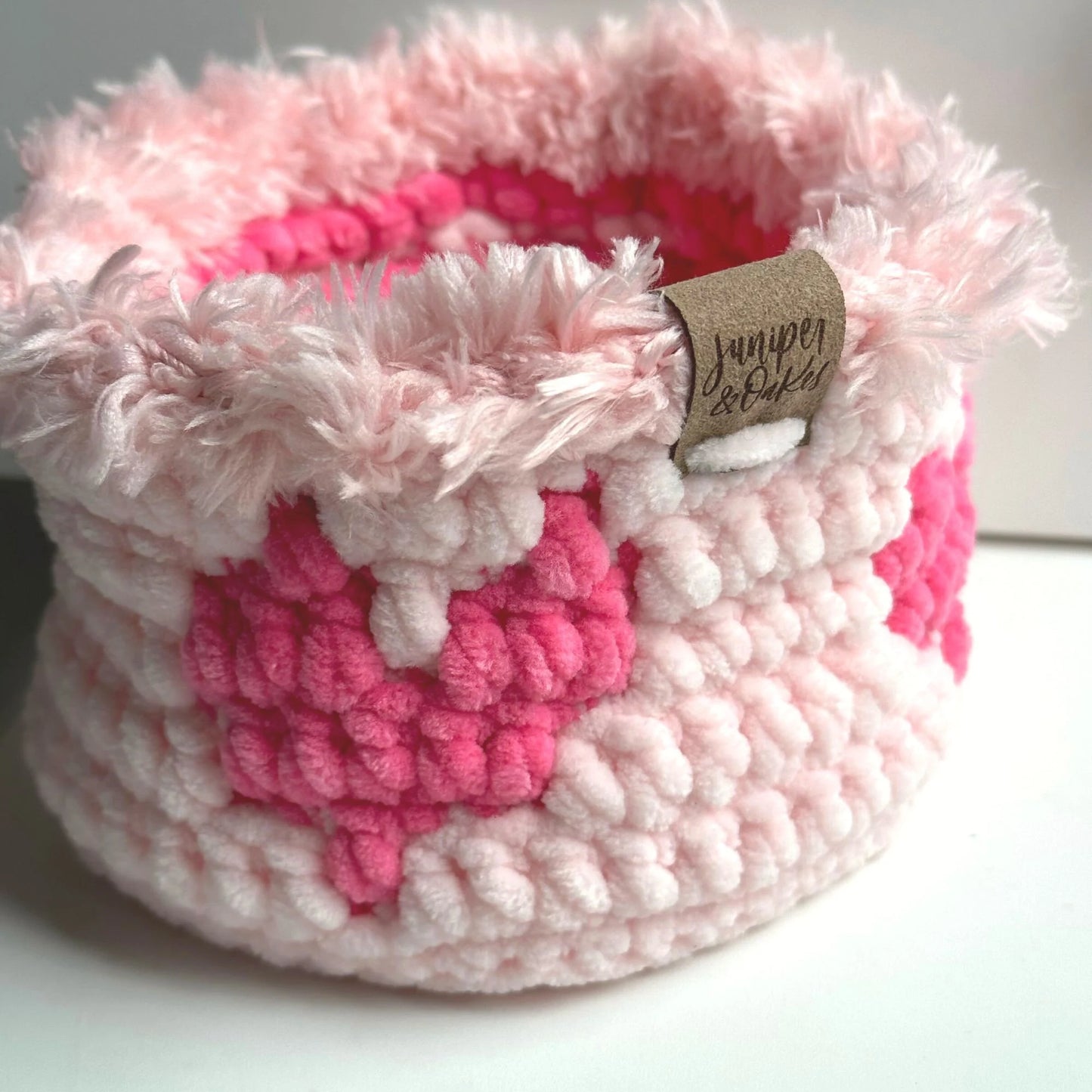 Mosaic Hearts Basket Crochet Pattern | Soft Valentine's Day Quick Crochet Project