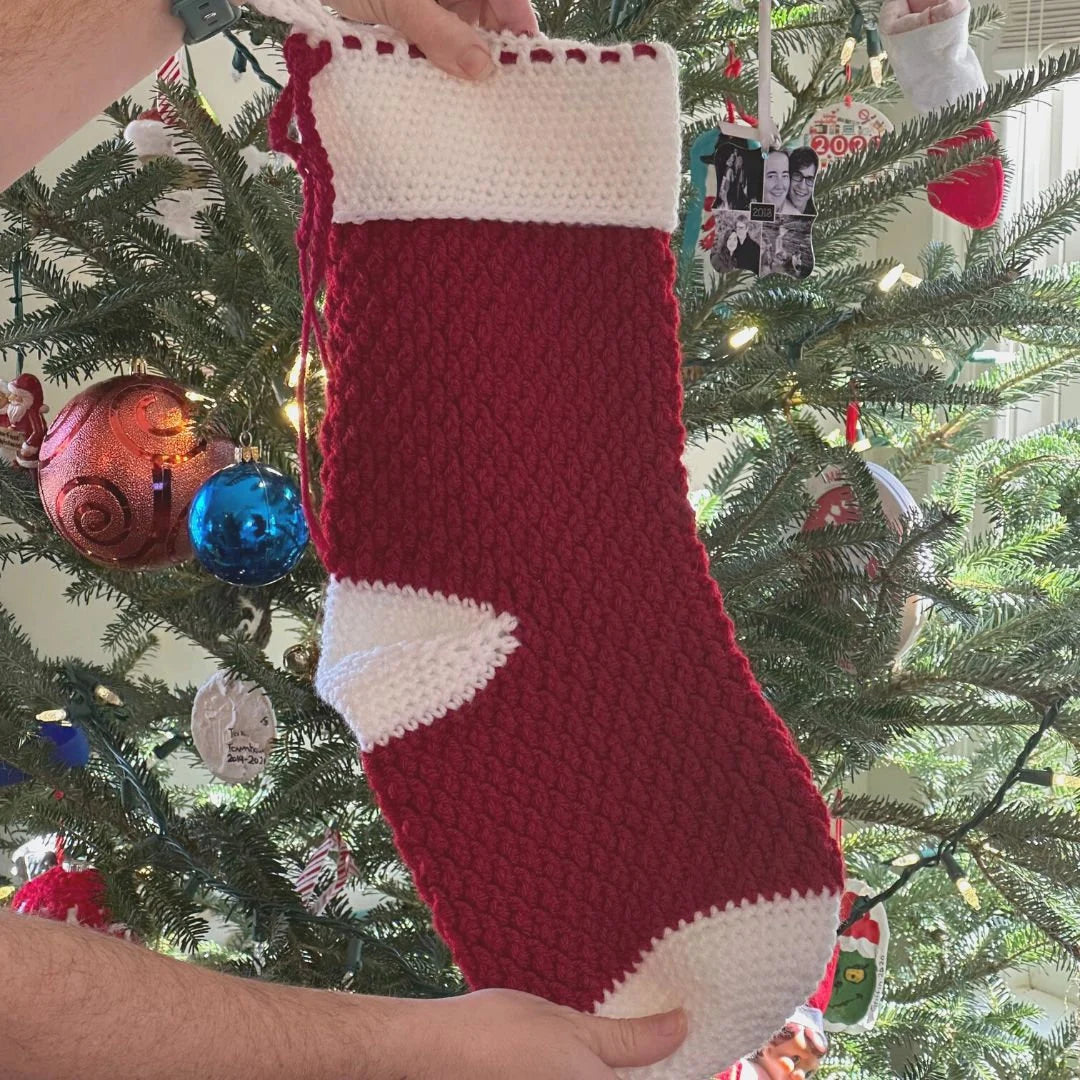 PDF Christmas Stocking Crochet Pattern using Alpine Stitch. Quick Christmas Gift Idea for Xmas Decoration