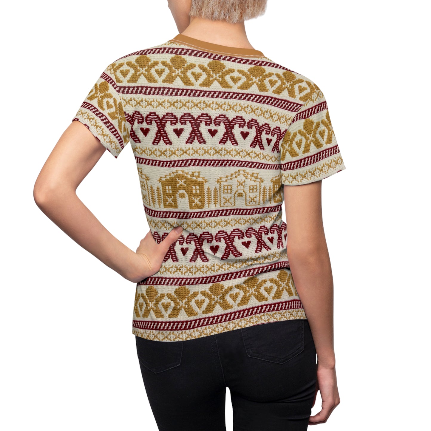 Gingerbread Tee Shirt - Candy Cane - Ugly Christmas Shirt, Festive Gift, Winter Wardrobe, Trendy Womens Apparel - Looks like crochet