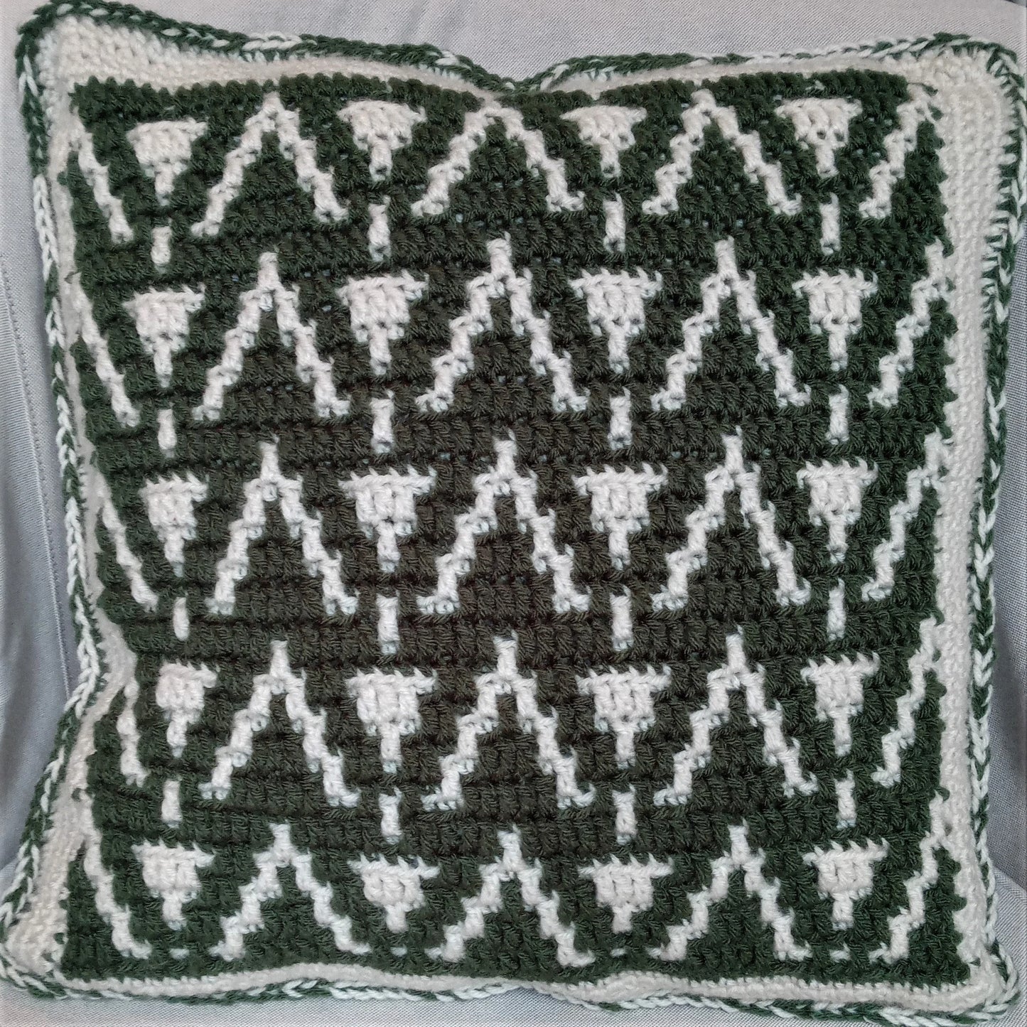 PDF Overlay Mosaic Crochet Pillow Pattern: Peaks & Pillars design.  Includes Video Tutorials for Cushion cover crochet pattern