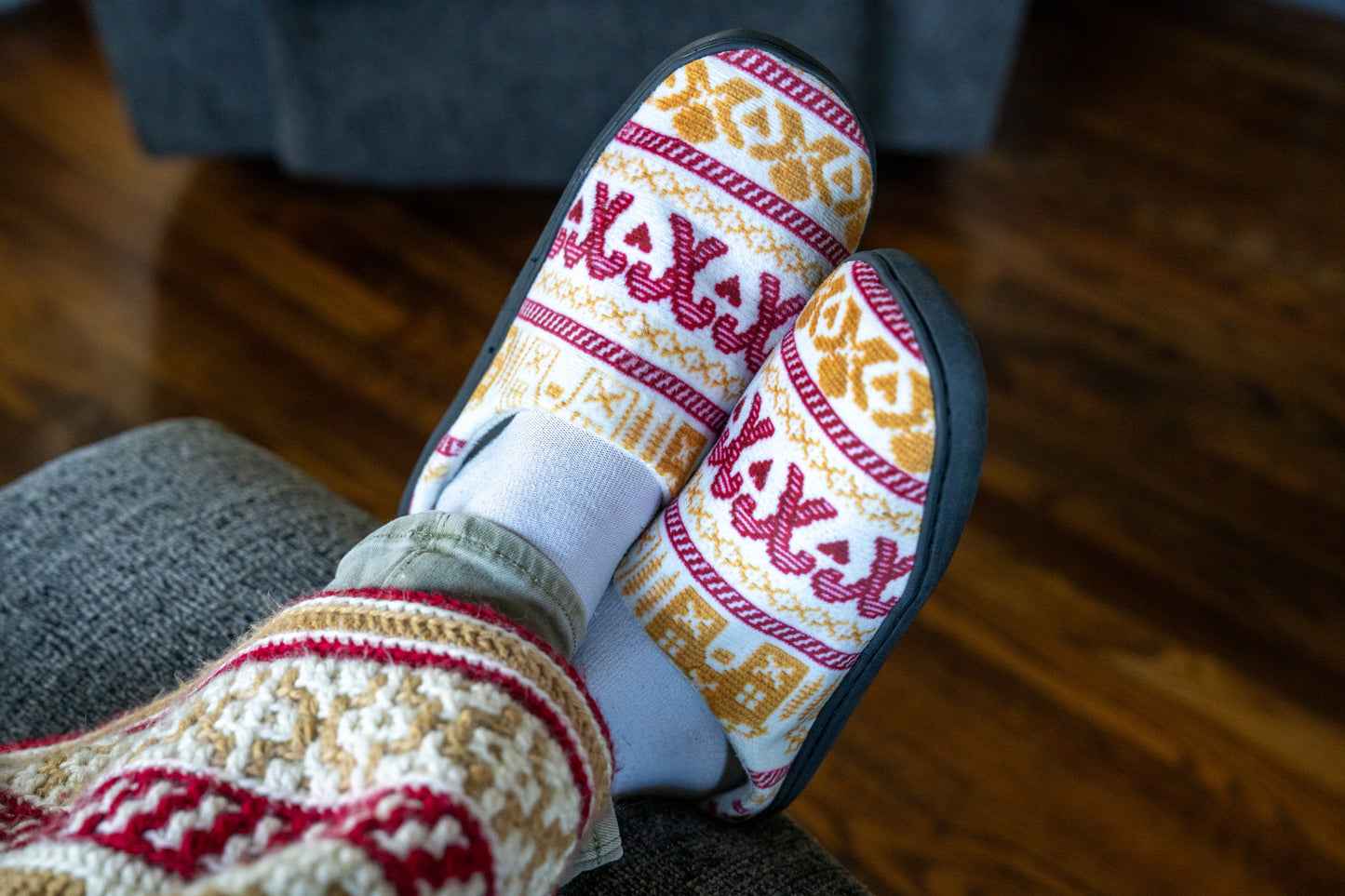 Cozy Women's Indoor Slippers, Stylish Slippers for Home, Gift for Her, Winter Fashion, Holiday Comfort, Gingerbread & Candy Canes