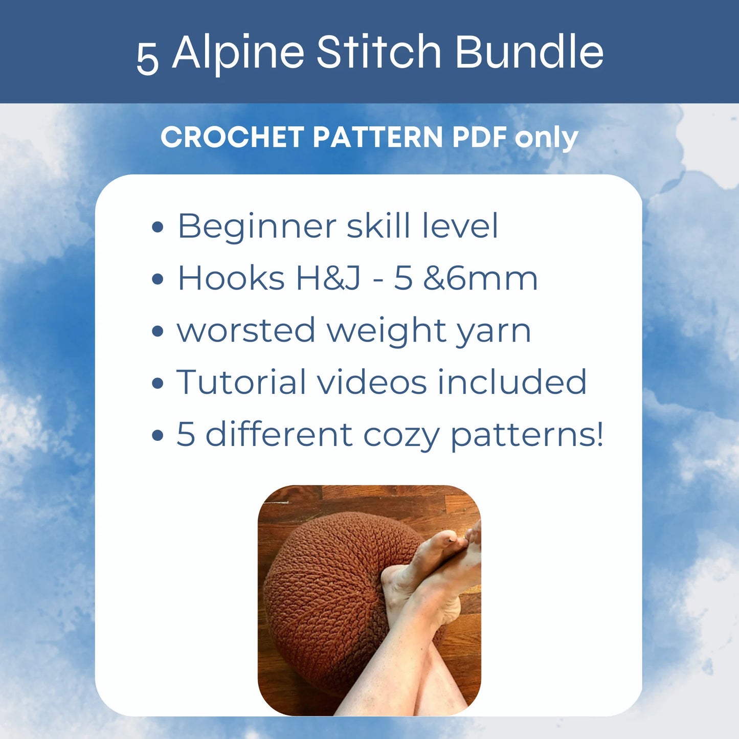 5 Alpine stitch Bundle Crochet PATTERNs. A set of Easy crochet pattern for beginner crocheters. Digital Download PDF