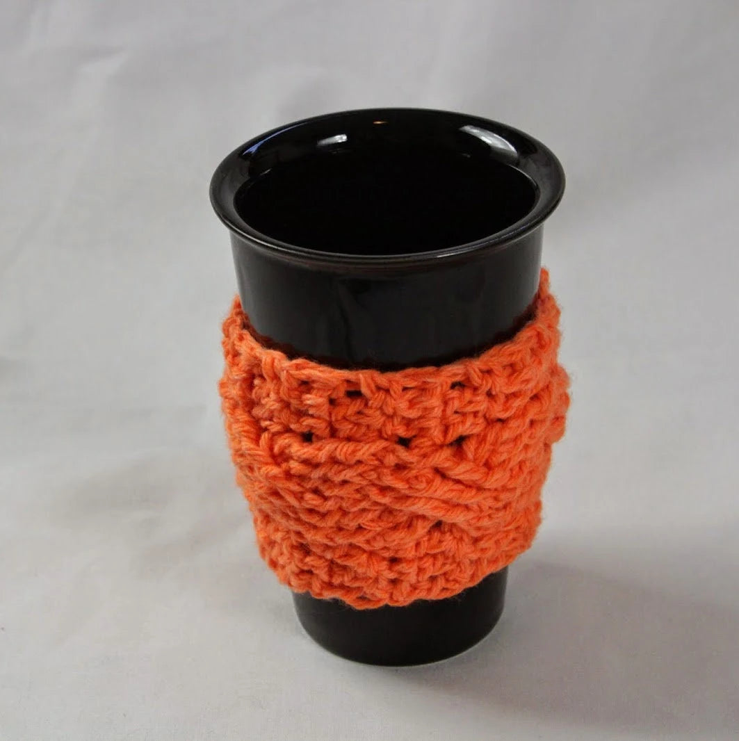PDF Coffee Cup Cozy Crochet Pattern. Quick Cable Cup Cozy Crochet Pattern. Cabled Crochet Cup Sleeve stash buster pattern