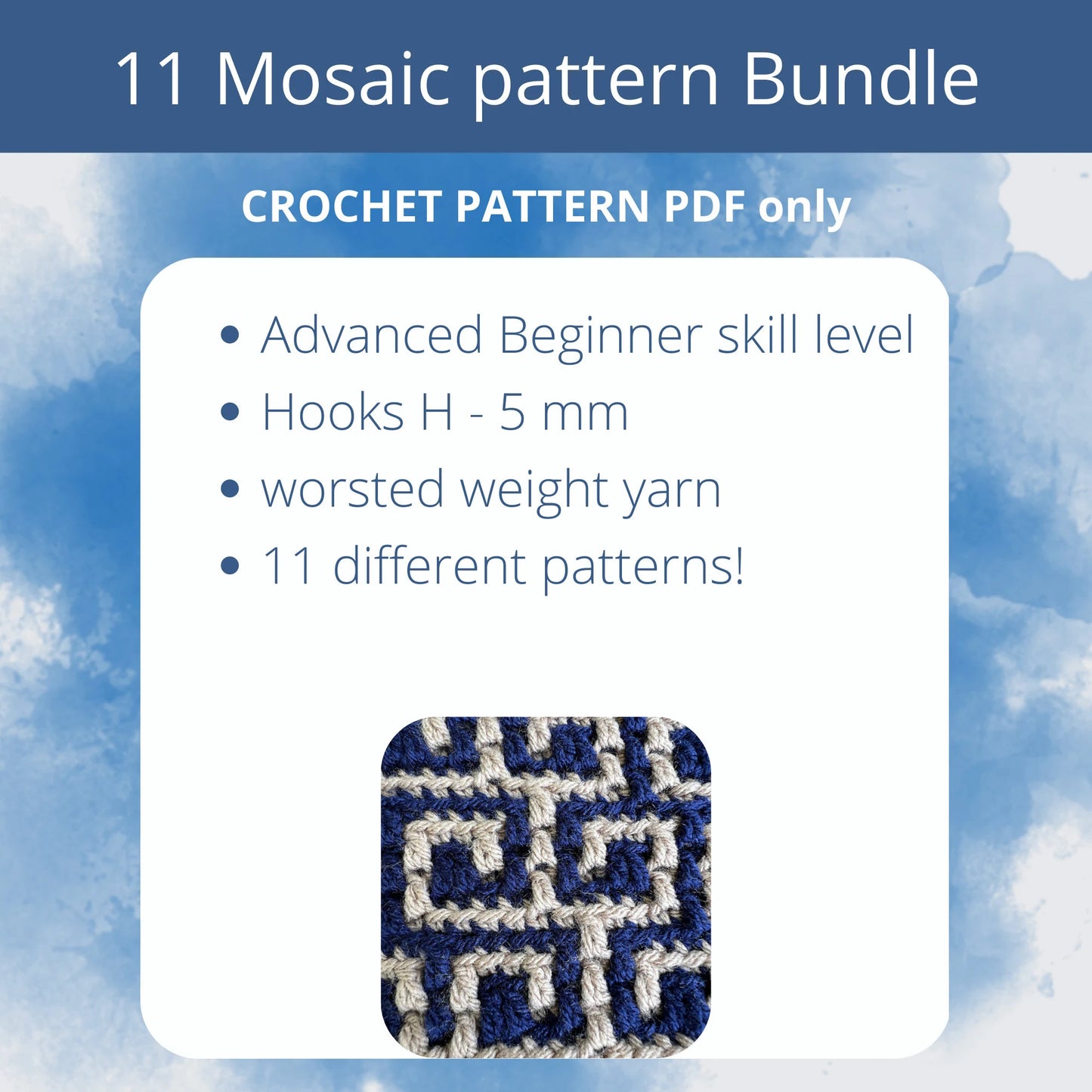 11 MOSAIC Bundle Crochet PATTERNS and charts. A set of Beginner crochet pattern for crocheters. Digital Download PDF