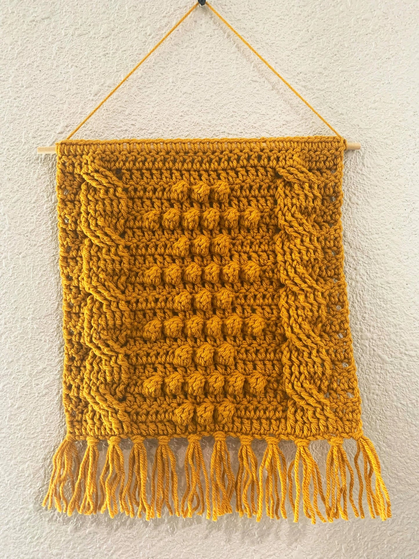 PDF Crochet Wall Hanging Pattern. Crochet Pattern: Georgia Tapestry Wall Hanging is textured with bobbles and cables
