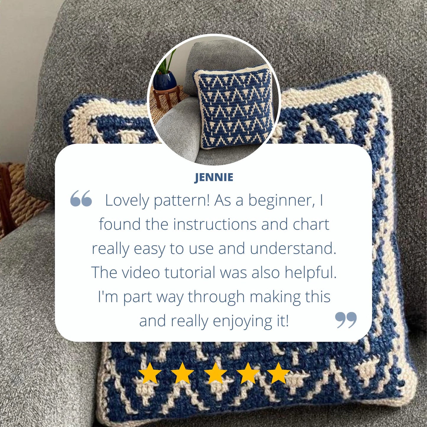 PDF Overlay Mosaic Crochet Pillow Pattern: Peaks & Pillars design.  Includes Video Tutorials for Cushion cover crochet pattern