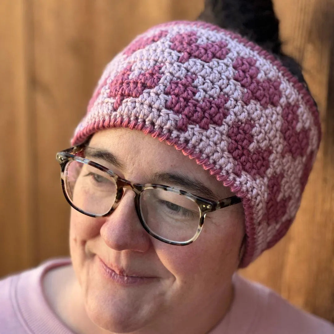 Mosaic Hearts Crochet Ear Warmer Pattern PDF - Easy Mosaic Crochet Headband for Valentine's Day