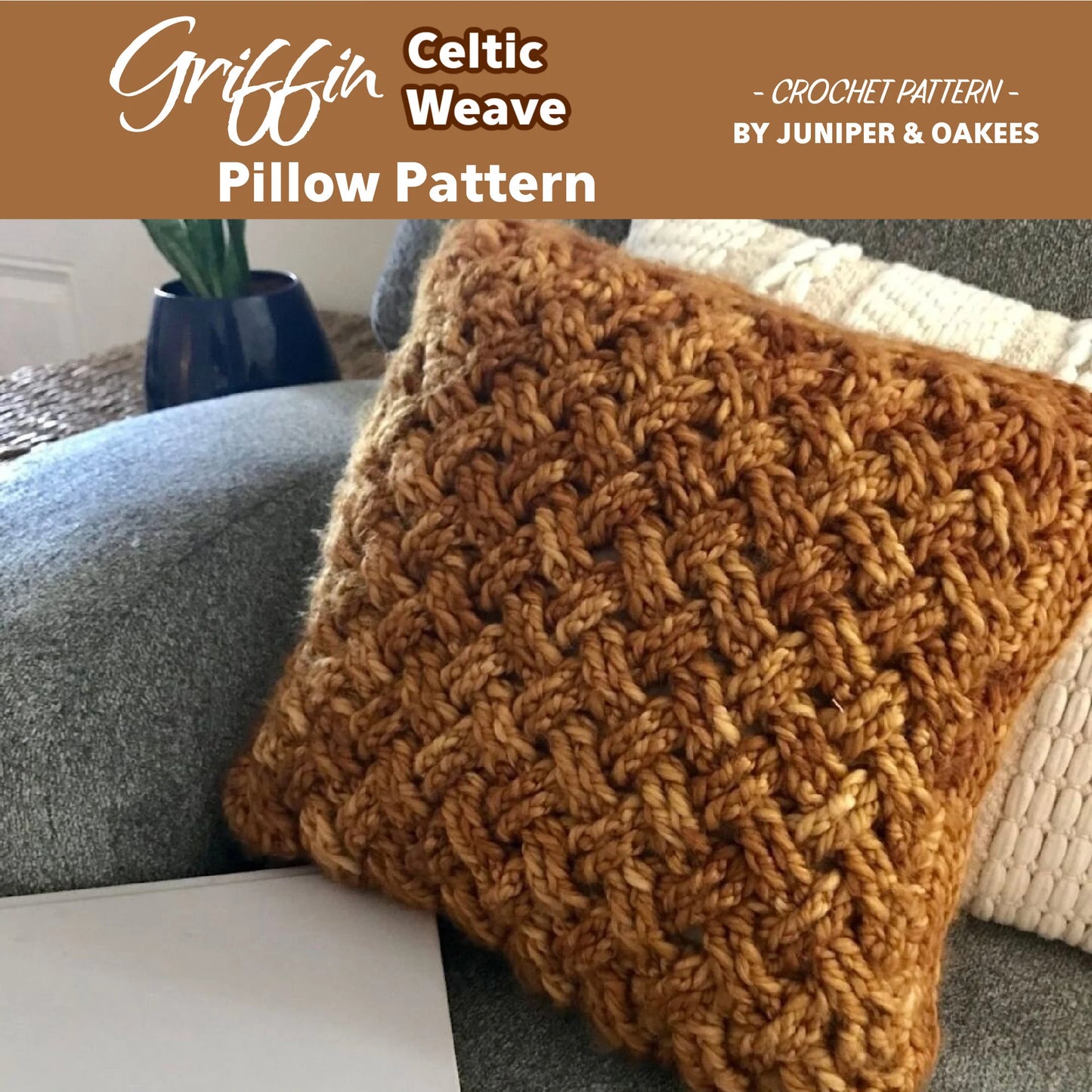 PDF Celtic Weave Pillow Crochet Pattern. Griffin pillow using Celtic weave crochet stitch and bulky yarn. Cushion cover crochet pattern