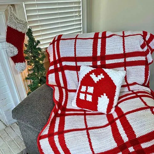 Christmas Plaid Throw Crochet Pattern PDF - Chart & Written Pattern, Tapestry Crochet, Aran Yarn, Festive Blanket, Home Decor