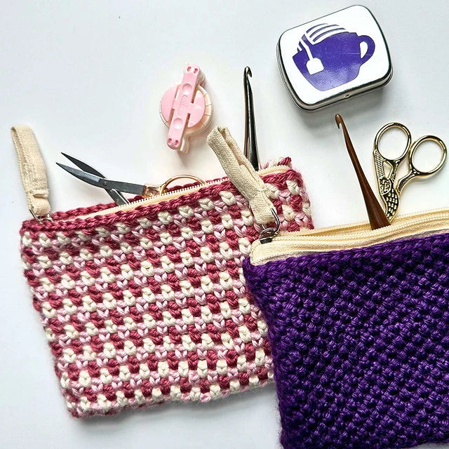 No-Sew Zipper Pouch Crochet Pattern PDF - Moss Stitch - Notions Bag