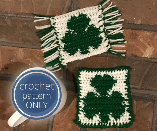 PDF Shamrock Crochet Coaster PATTERN. Lucky Crochet Mug Rug, Irish Coaster Crochet Pattern. Green Crochet Home Decor