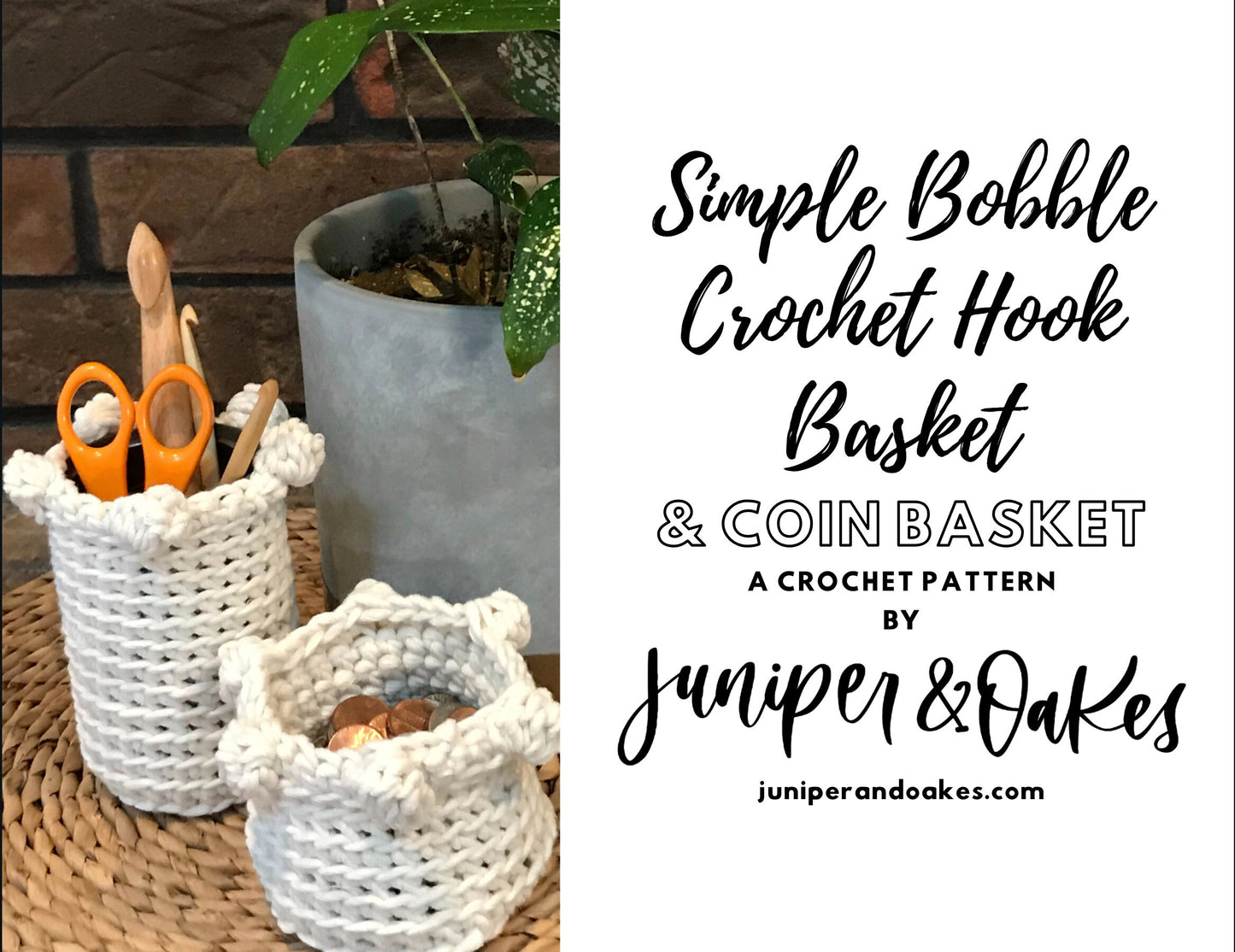 Crochet Pattern: Simple Bobble Crochet Basket - Coin / Catch-all Basket & Crochet Hook Basket