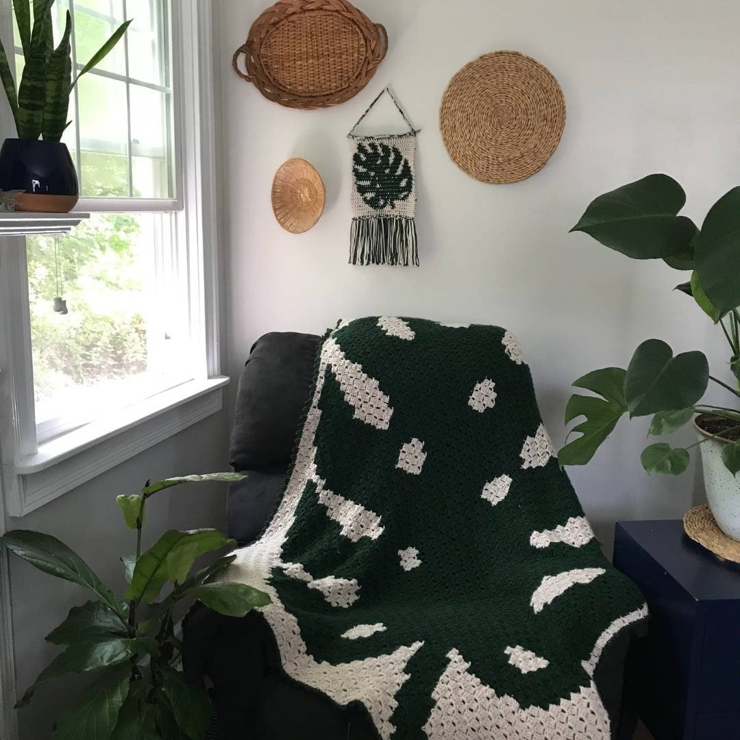 Crochet Pattern: Monstera Leaf C2C Afghan | Plant Corner to Corner Throw Blanket