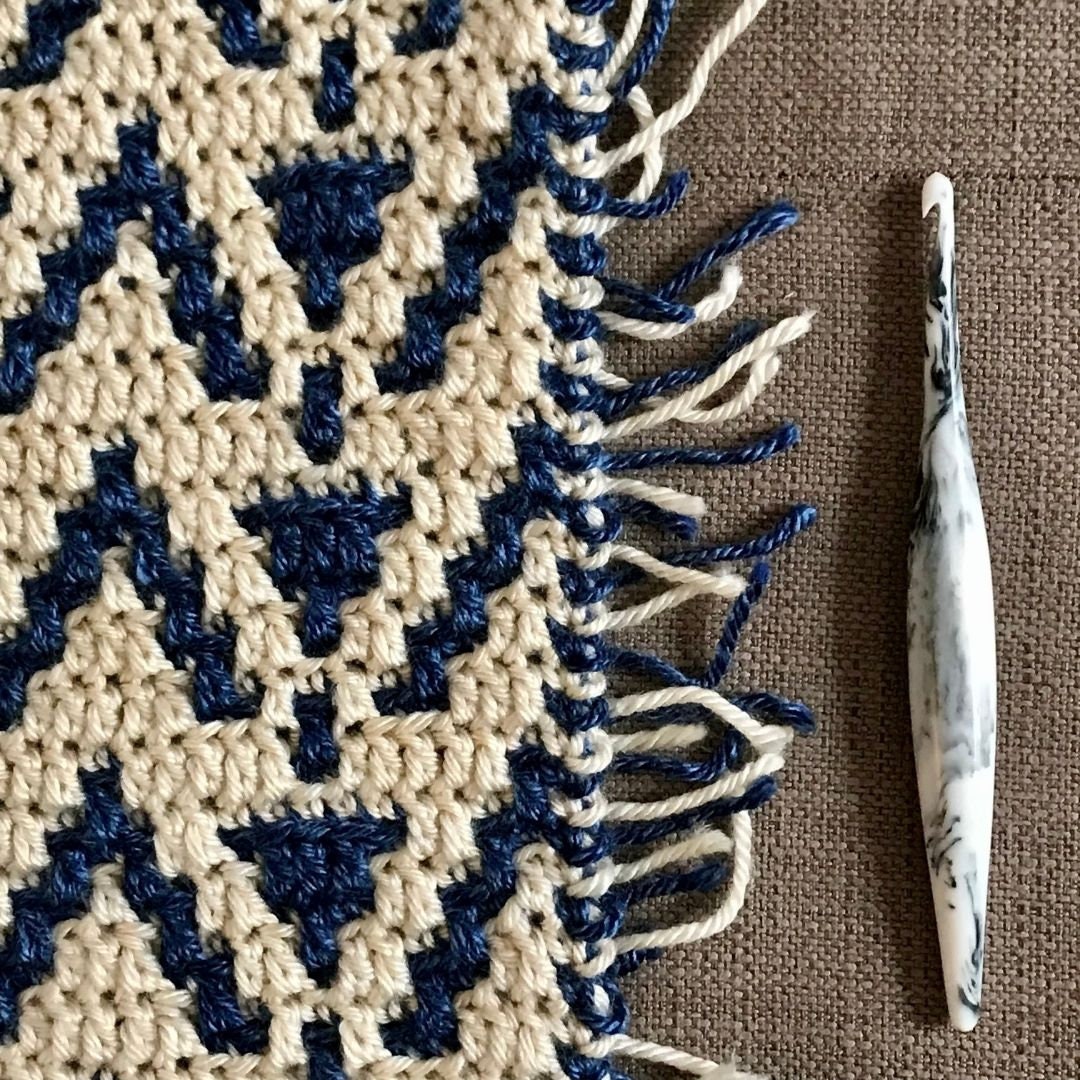PDF Overlay Mosaic Crochet Pillow Pattern: Peaks & Pillars design.  Includes Video Tutorials for Cushion cover crochet pattern