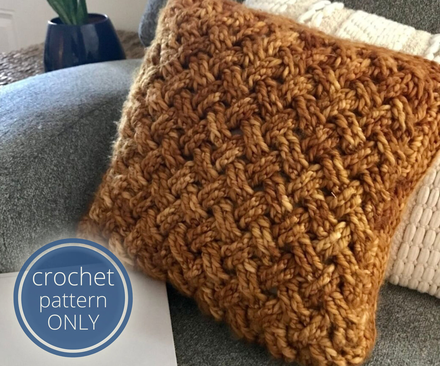 PDF Celtic Weave Pillow Crochet Pattern. Griffin pillow using Celtic weave crochet stitch and bulky yarn. Cushion cover crochet pattern