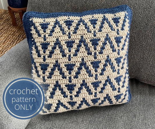 PDF Overlay Mosaic Crochet Pillow Pattern: Peaks & Pillars design.  Includes Video Tutorials for Cushion cover crochet pattern