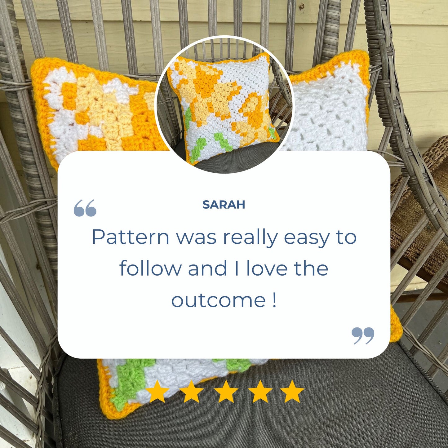 PDF Daffodil Pillow Crochet Pattern. Using the c2c Corner to Corner crochet technique. Spring and Summer flower cushion cover.