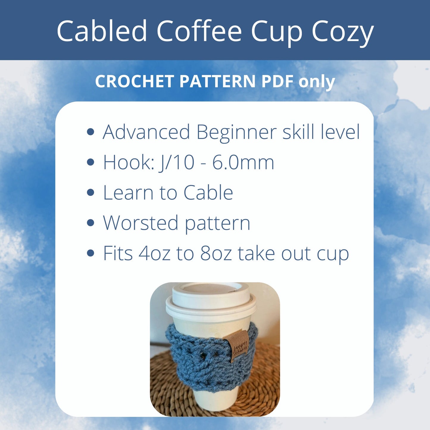 PDF Coffee Cup Cozy Crochet Pattern. Quick Cable Cup Cozy Crochet Pattern. Cabled Crochet Cup Sleeve stash buster pattern