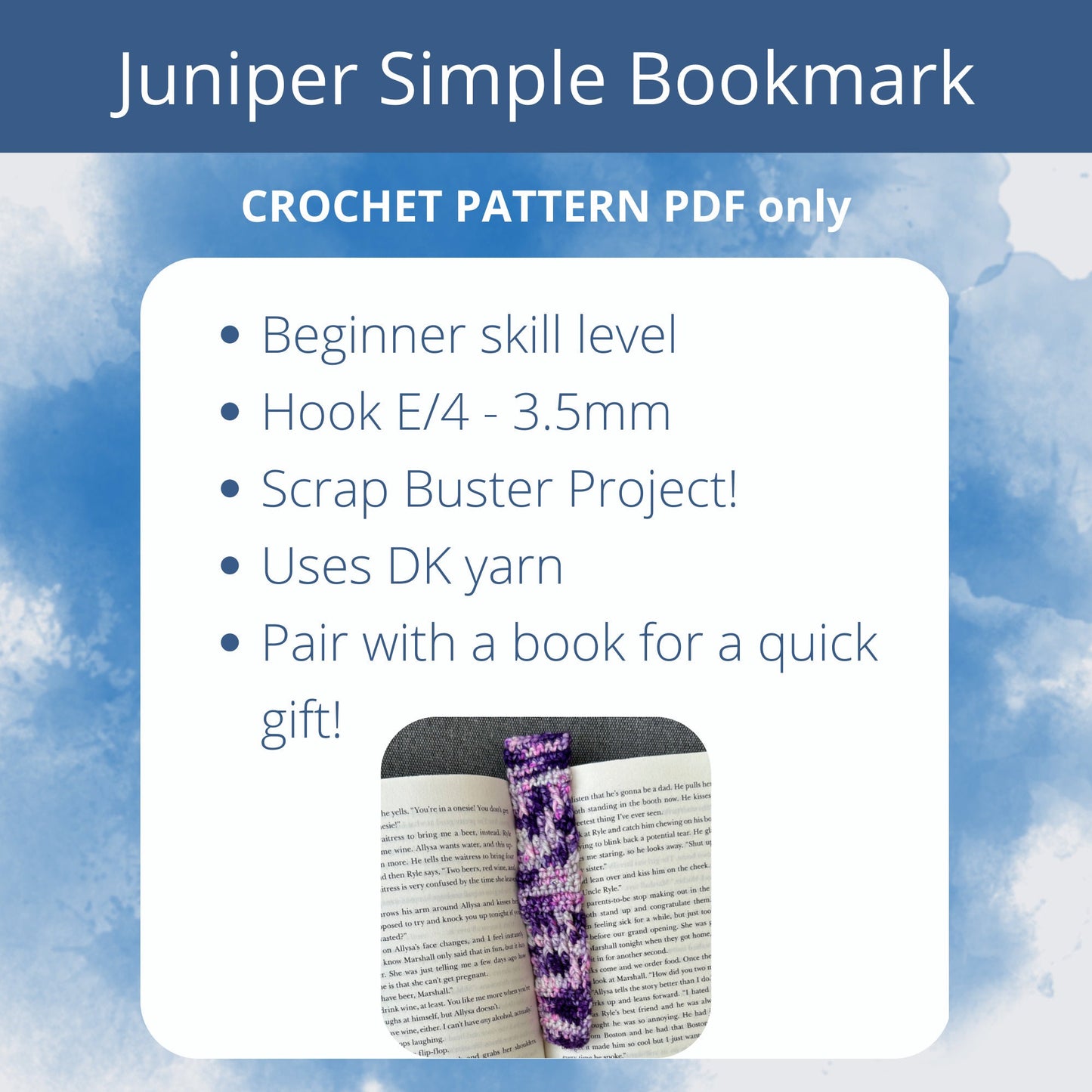 PDF Juniper Simple Bookmark Crochet Pattern  - Easy Project for Book Lovers and Crocheters | Quick gift!