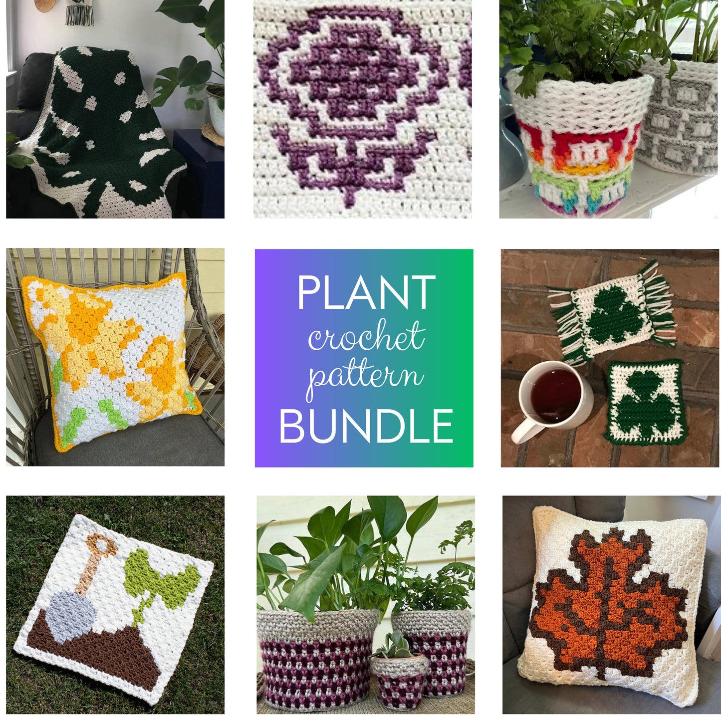 11 PLANT Bundle Crochet PATTERNS. A set of Beginner crochet pattern for crocheters. Digital Download PDF