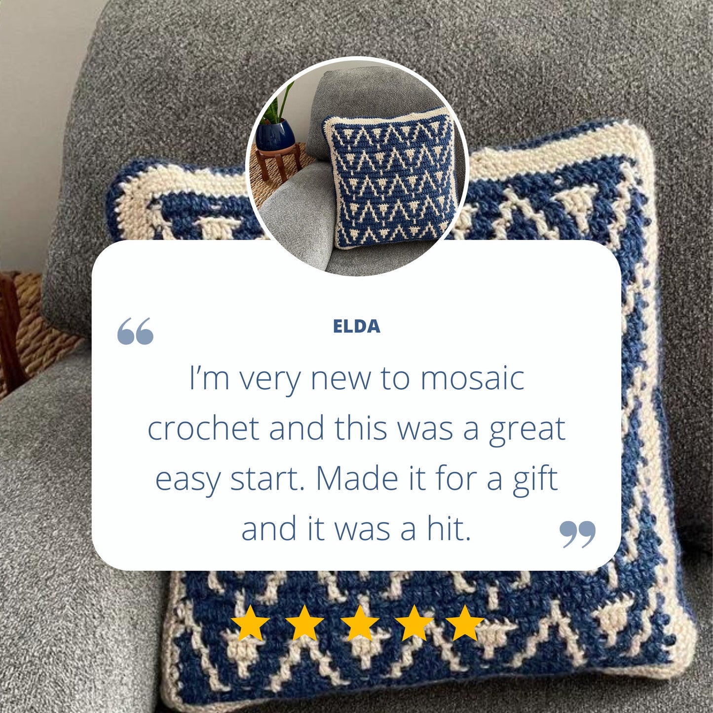 PDF Overlay Mosaic Crochet Pillow Pattern: Peaks & Pillars design.  Includes Video Tutorials for Cushion cover crochet pattern