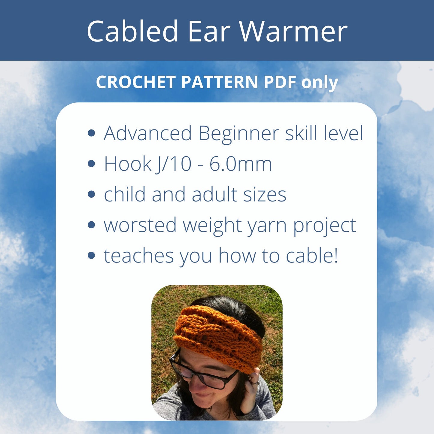 PDF Crochet Cabled Ear Warmer Pattern: Crocheted Cable Headband, Knit Handmade Textured Hat Crochet Pattern