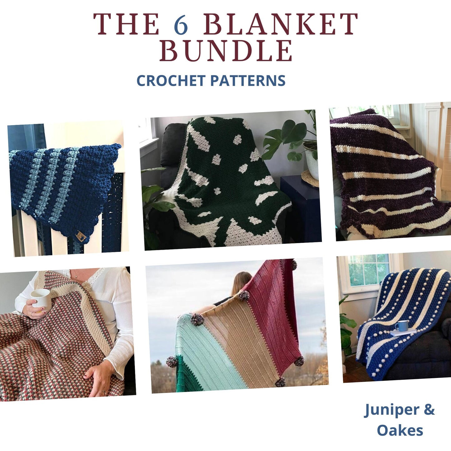 6 Blanket Bundle Crochet PATTERNS. Full set of Afghan crochet pattern for beginner to intermediate crocheters. Baby blankets and Throws.