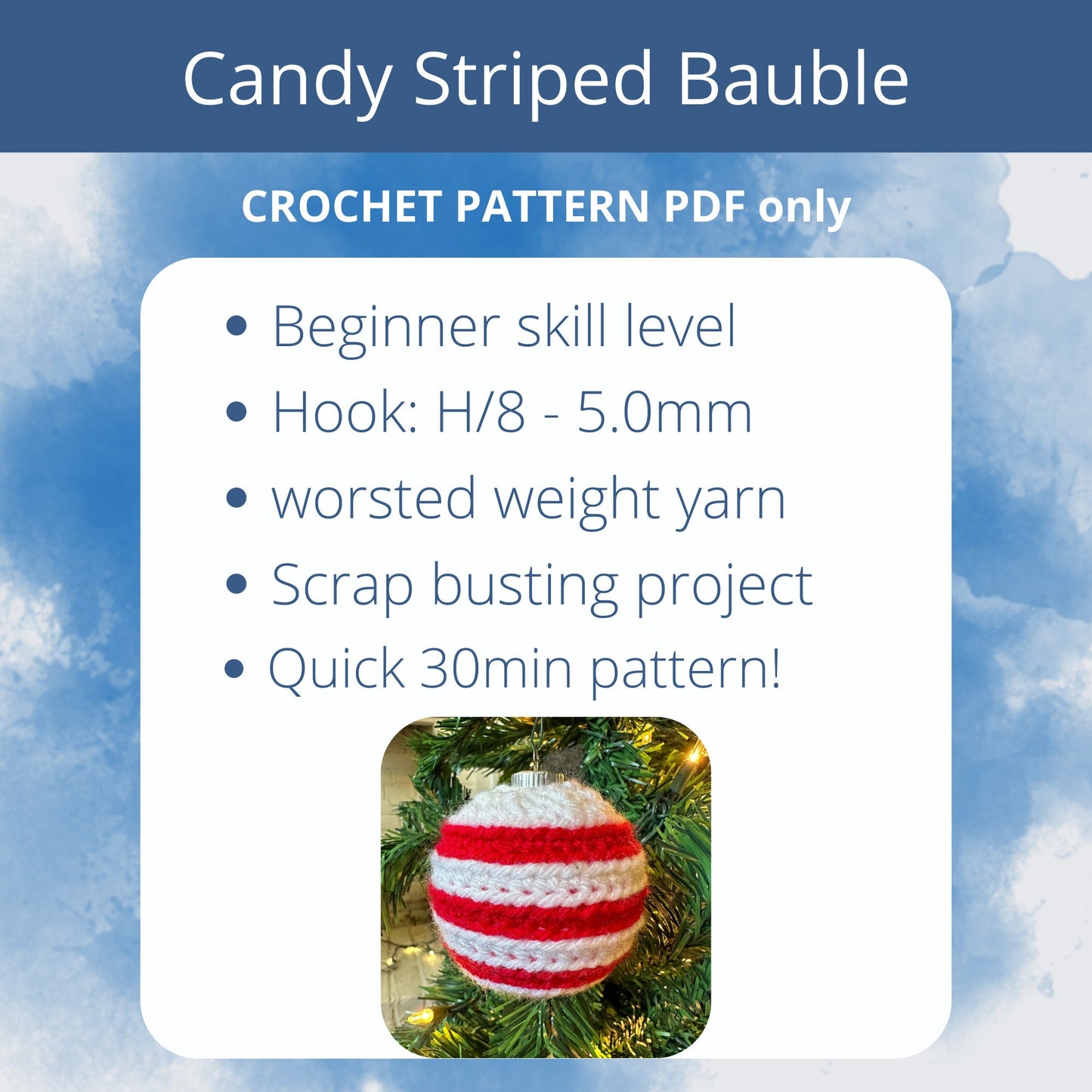 PDF Striped Christmas Bauble crochet PATTERN. Christmas Tree Ornament crochet pattern digital download only
