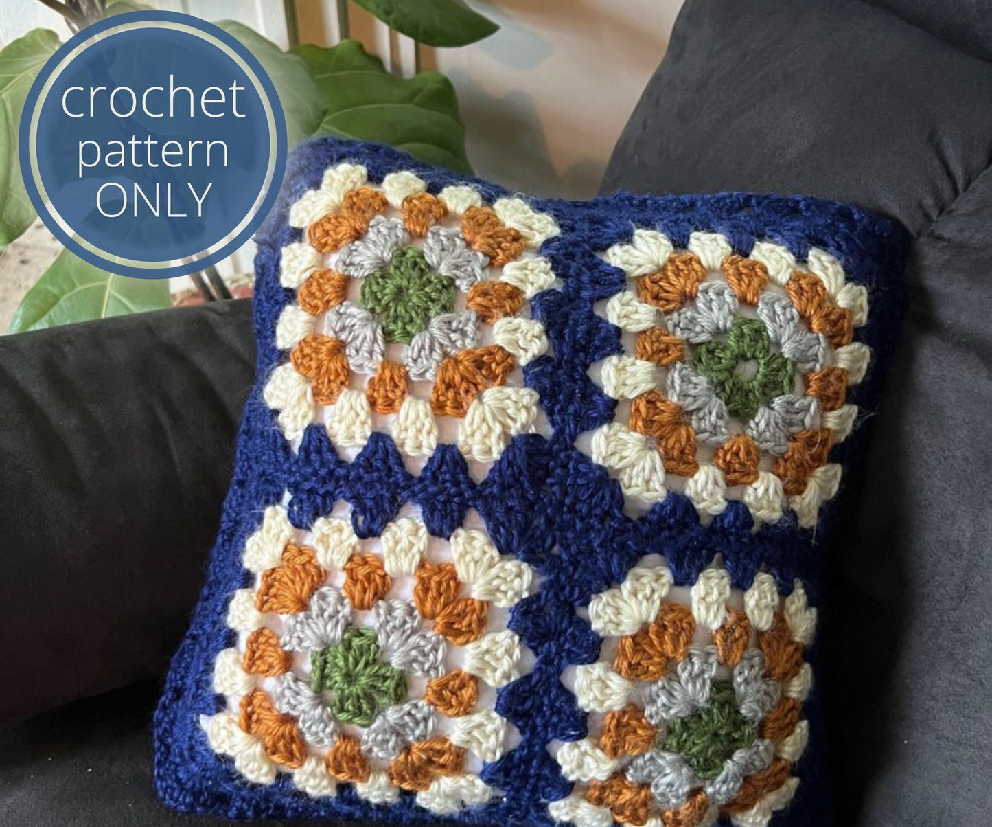 PDF Granny's 4-Square Pillow Crochet Pattern. Granny Square Cushion pattern made with Worsted Yarn. Beginner Easy Throw Cushion pattern