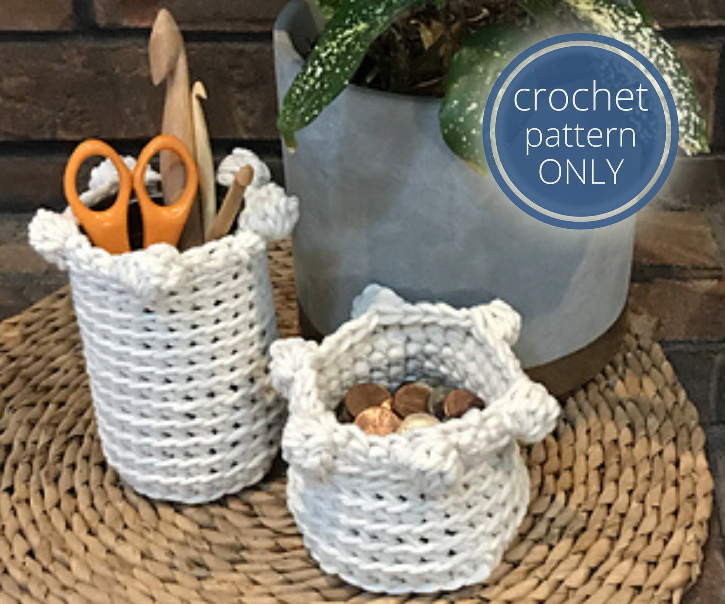 PDF Bobble Basket Crochet Pattern. 2 sizes: Coin / Catch-all Container & Crochet Hook Basket using Bulky Yarn