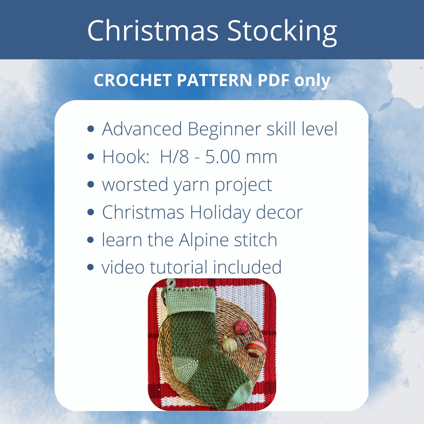 PDF Christmas Stocking Crochet Pattern using Alpine Stitch. Quick Christmas Gift Idea for Xmas Decoration