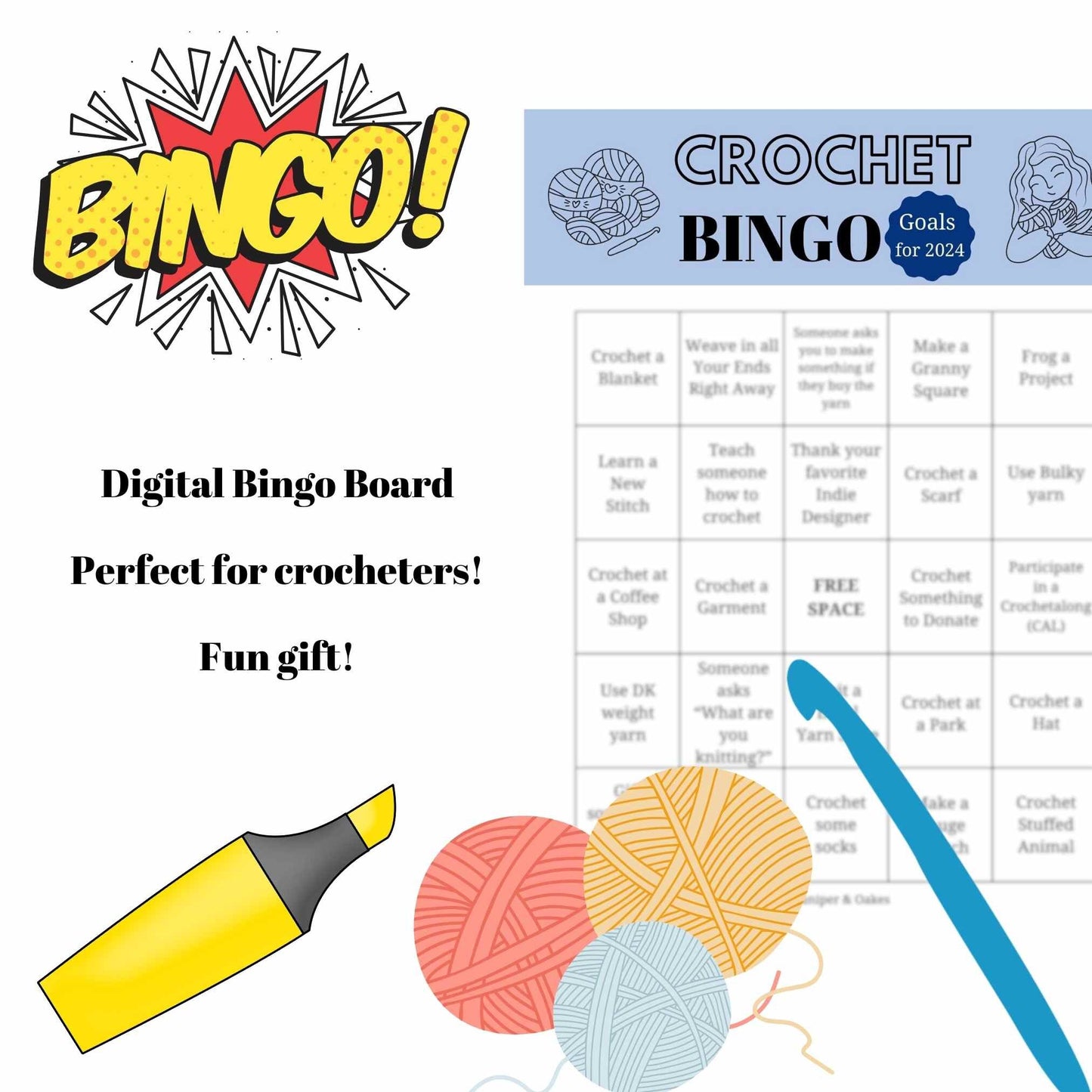Crochet BINGO CARD - Downloadable PDF and Canva template