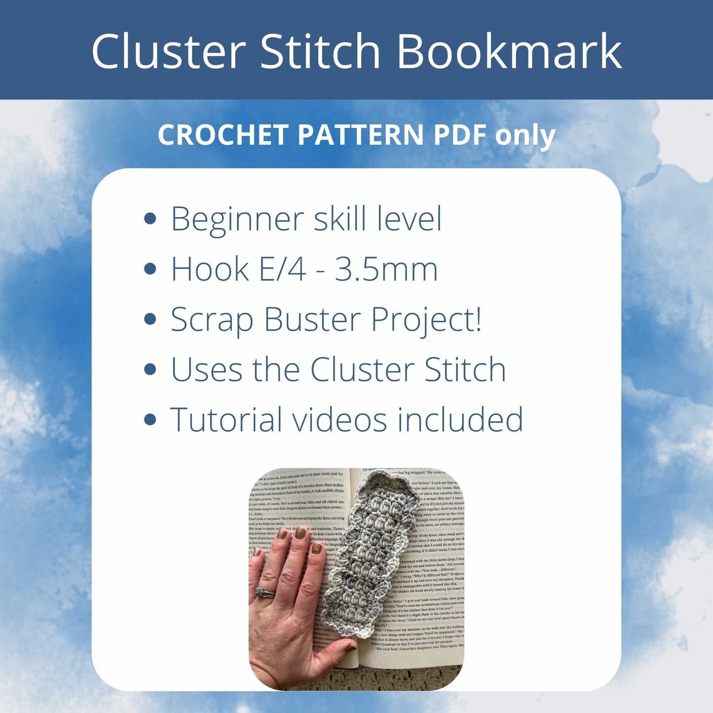 Bookmark Crochet Pattern - Easy Project for Book Lovers and Crocheters - Cluster Stitch