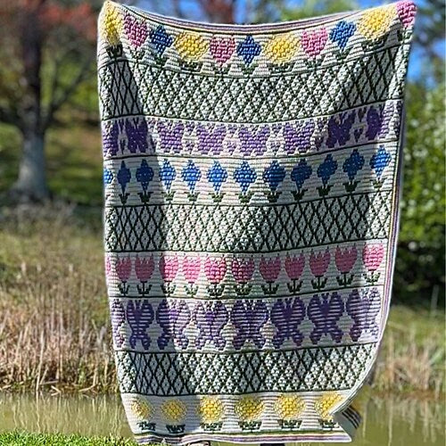Mosaic Flower Garden Blanket Crochet Pattern, Aran Throw for Advanced Beginners, Pattern PDF