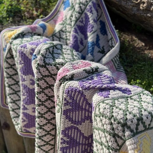 Mosaic Flower Garden Blanket Crochet Pattern, Aran Throw for Advanced Beginners, Pattern PDF