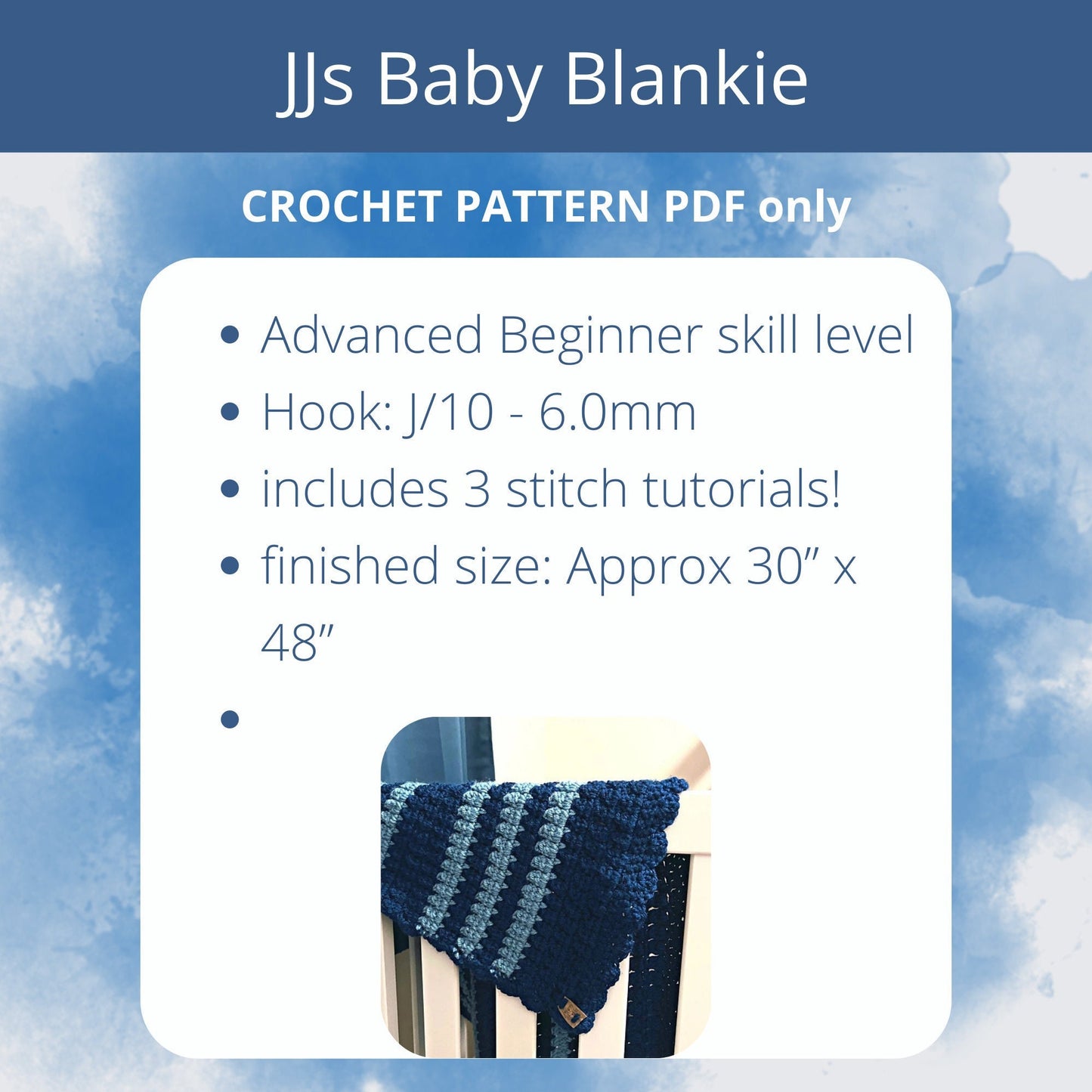 PDF JJs Baby Blanket Pattern: Multiple stitch Afghan Crochet Pattern. Baby Blankie Lovey pattern. PDF digital download