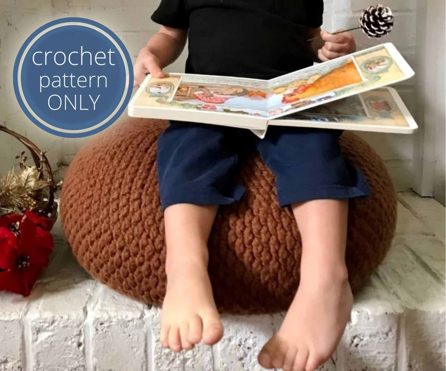 Alpine stitch Pouf Crochet PATTERN. Floor Pillow Ottoman Poof. Easy crochet pattern for beginner crocheters. PDF digital download only