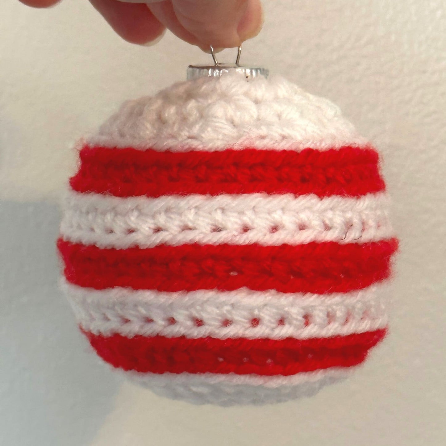 Christmas Ornament Crochet Pattern - Candy Cane Striped Bauble - Digital Download