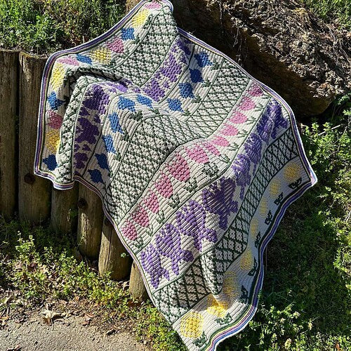 Mosaic Flower Garden Blanket Crochet Pattern, Aran Throw for Advanced Beginners, Pattern PDF