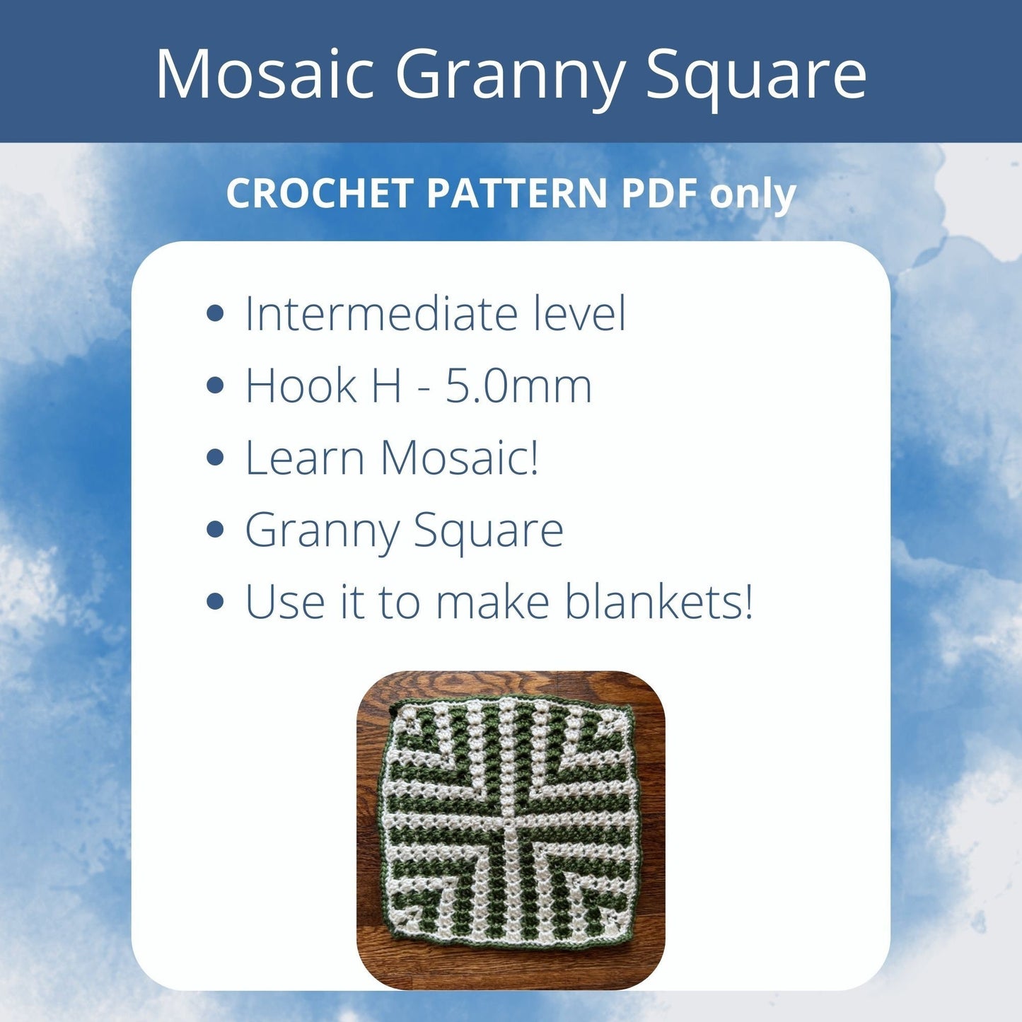 Mosaic Crochet Blanket Granny Square Pattern | Criss Cross | X-shape | Afghan Block Crochet Pattern