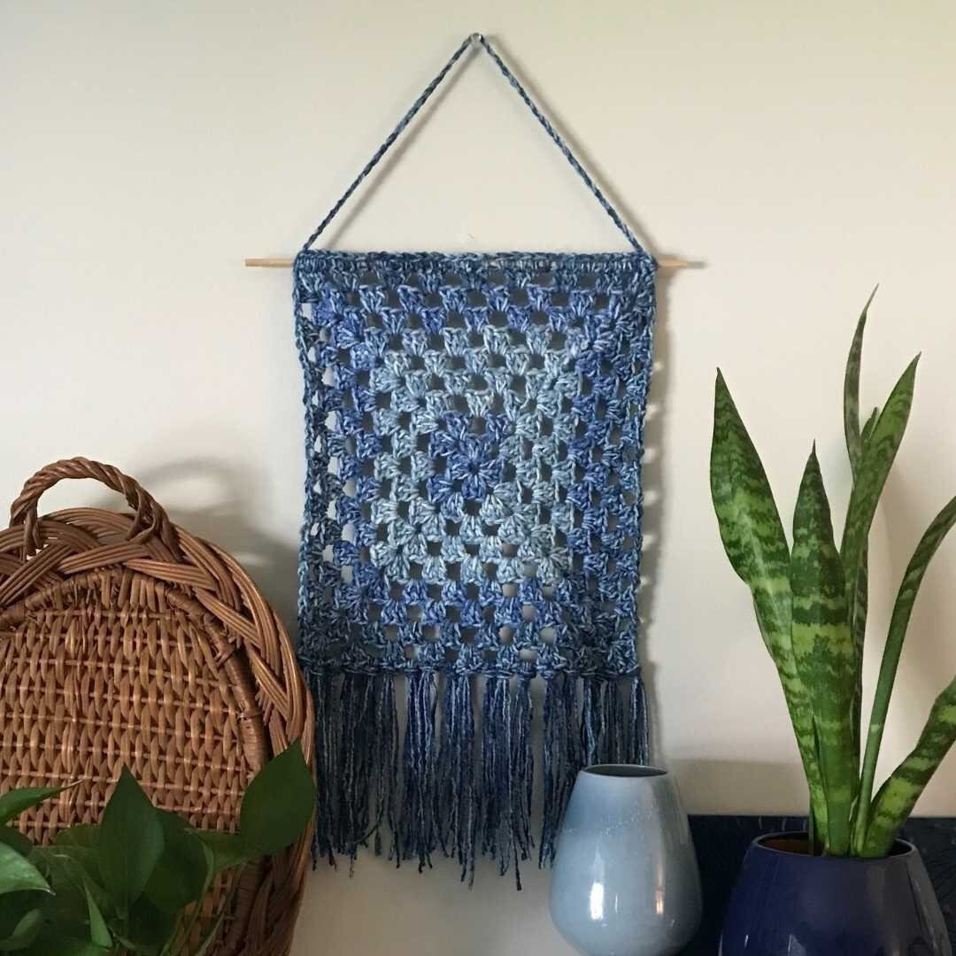 PDF Simple Granny Square Wall Hanging Crochet Pattern. Easy Tapestry crochet wall hanging pattern.