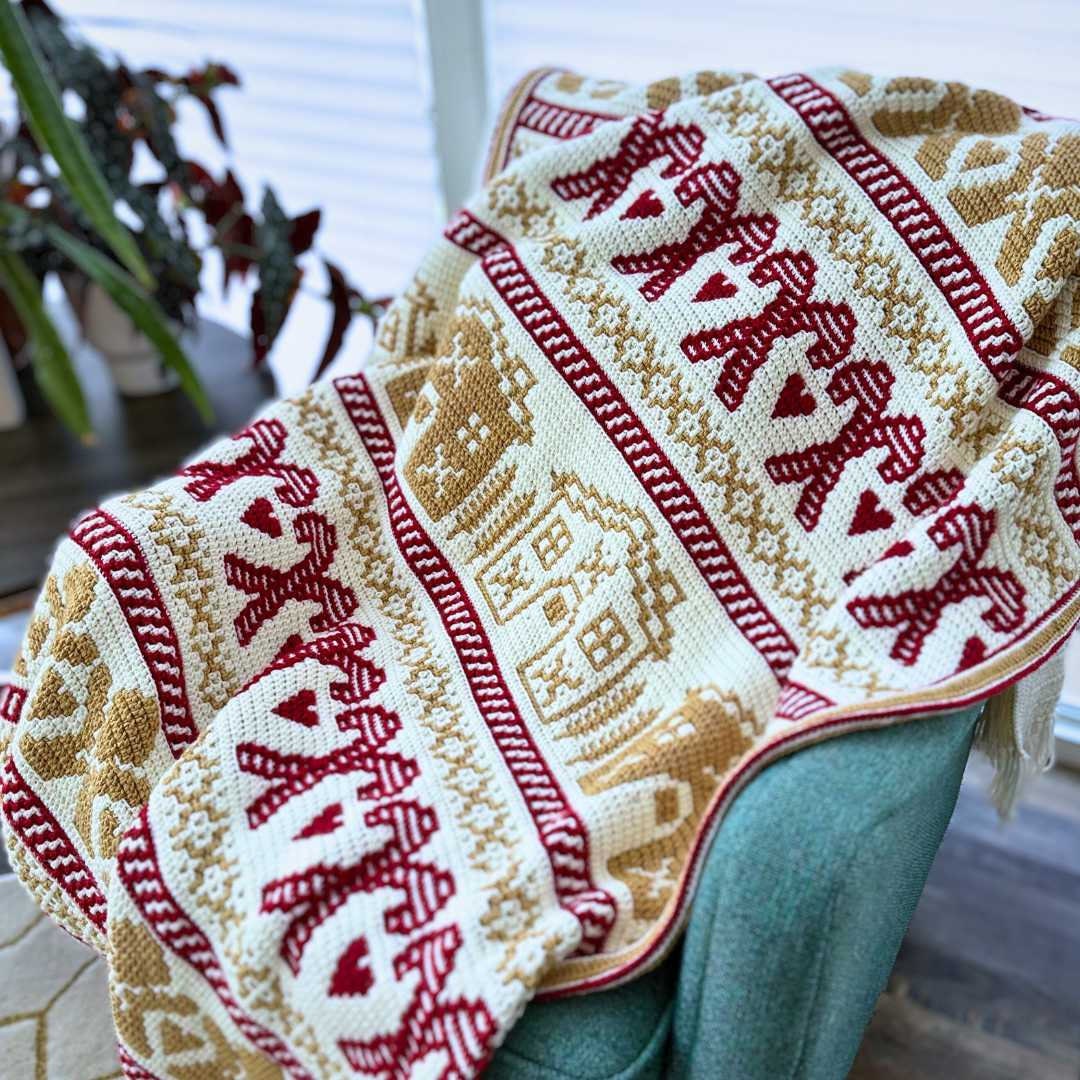 Mosaic Crochet Gingerbread Blanket PDF Pattern Intermediate Throw Crochet Pattern