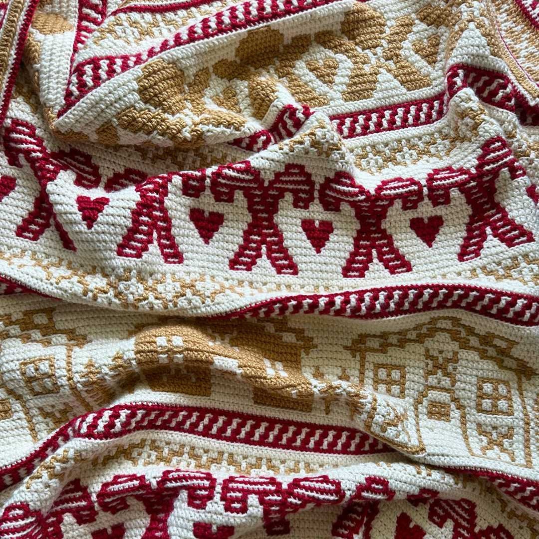 Mosaic Crochet Gingerbread Blanket PDF Pattern Intermediate Throw Crochet Pattern