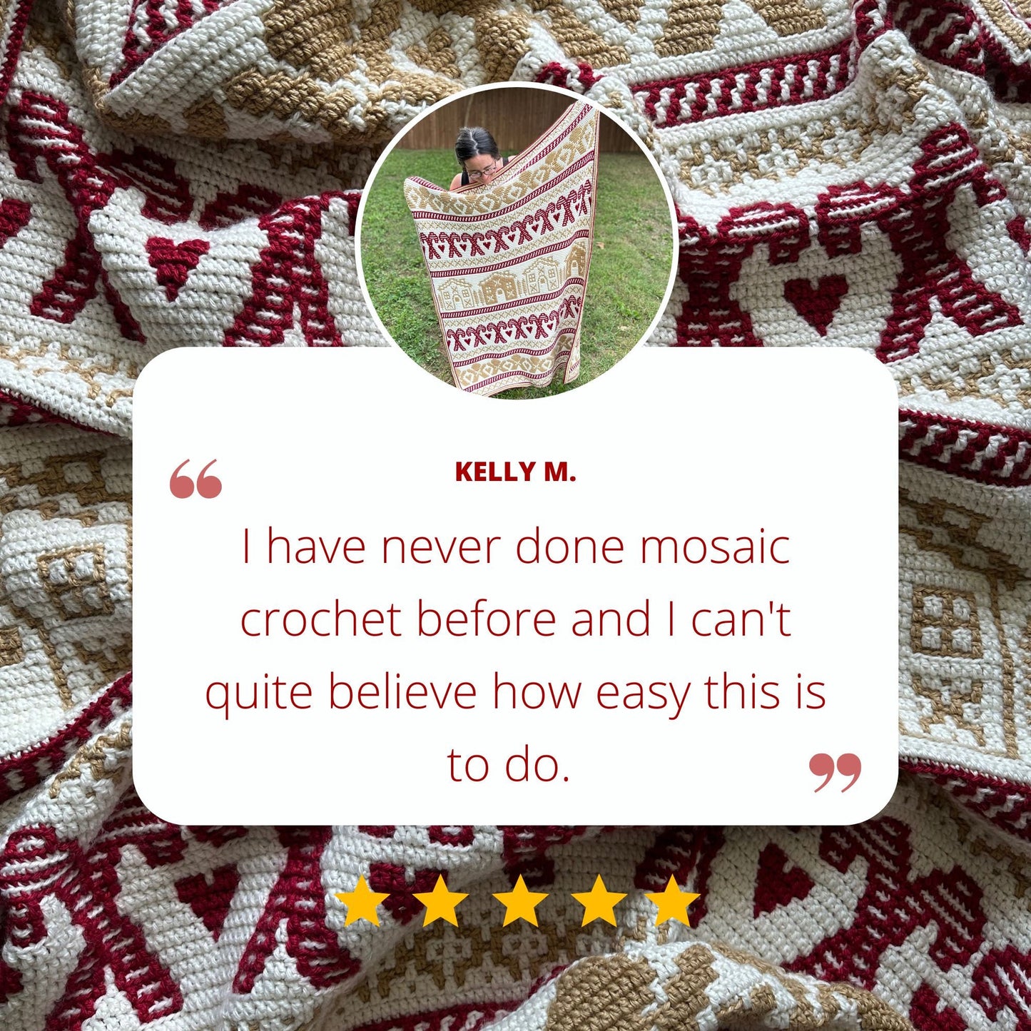 Mosaic Crochet Gingerbread Blanket PDF Pattern Intermediate Throw Crochet Pattern