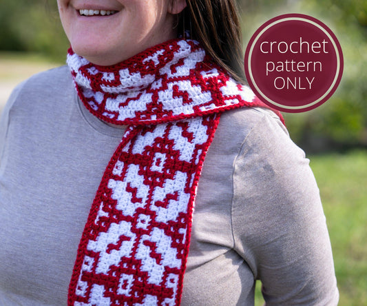 Mosaic Crochet Scarf Pattern for Christmas PDF - Advanced Beginner - Aran Yarn - Fringe & Mosaic Design - Pattern Only