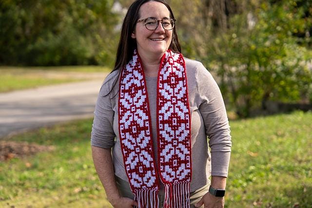Mosaic Crochet Scarf Pattern for Christmas PDF - Advanced Beginner - Aran Yarn - Fringe & Mosaic Design - Pattern Only